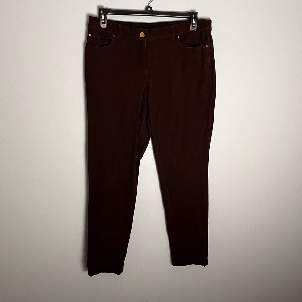 Rafaella Classic Women’s Brown Stretch Pants Elastic Waist Button Zip Size 14